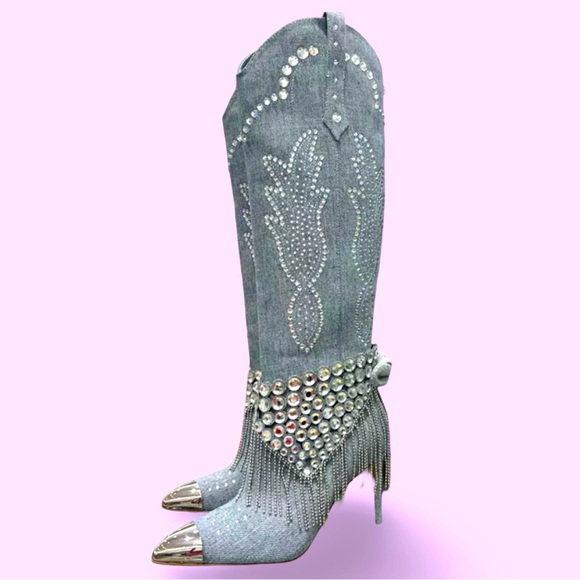 Gianni Bini Gray Heeled Boots with Silver Accents